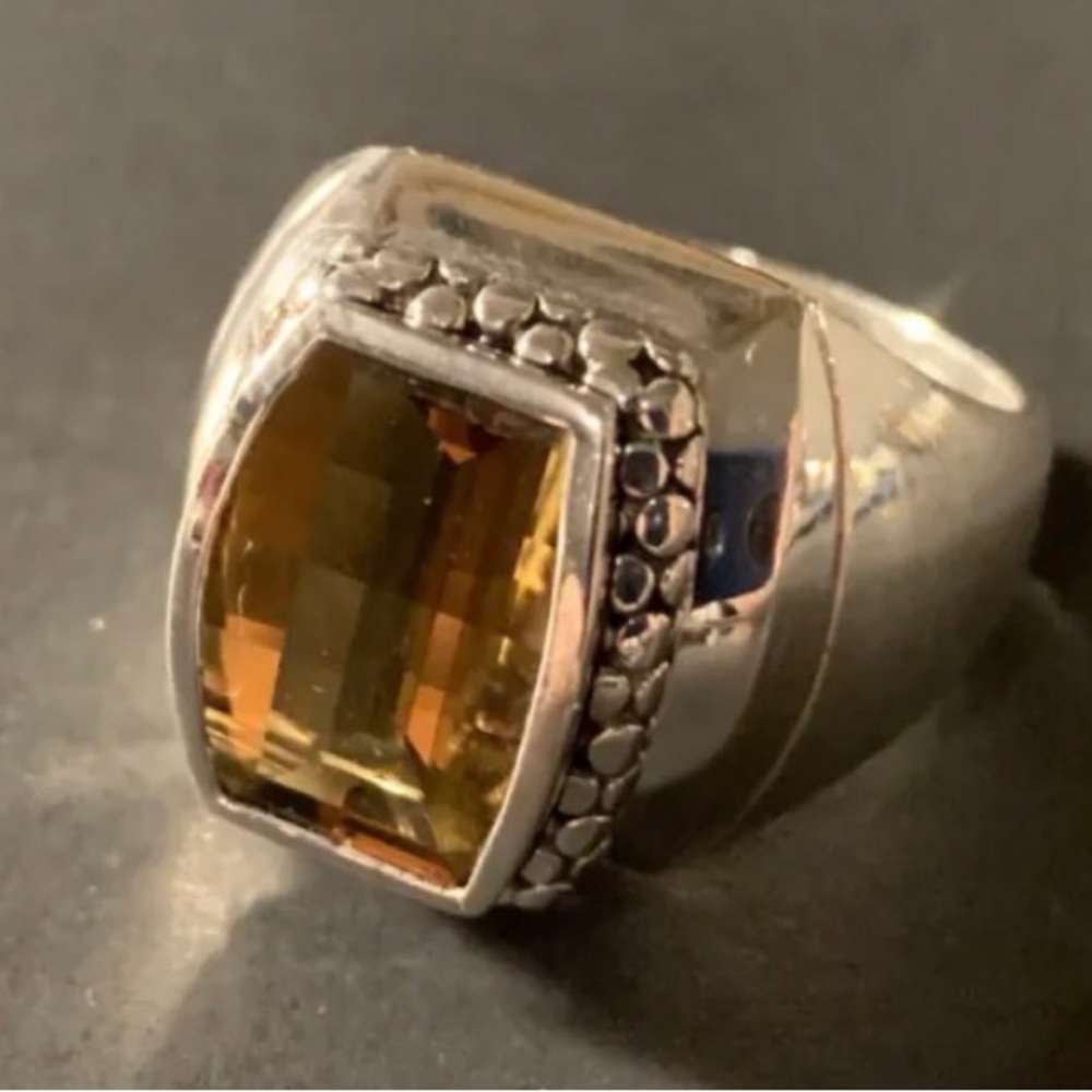Preowned Michael Dawkins Sterling Silver 925 Faceted Smoky Quartz Ring